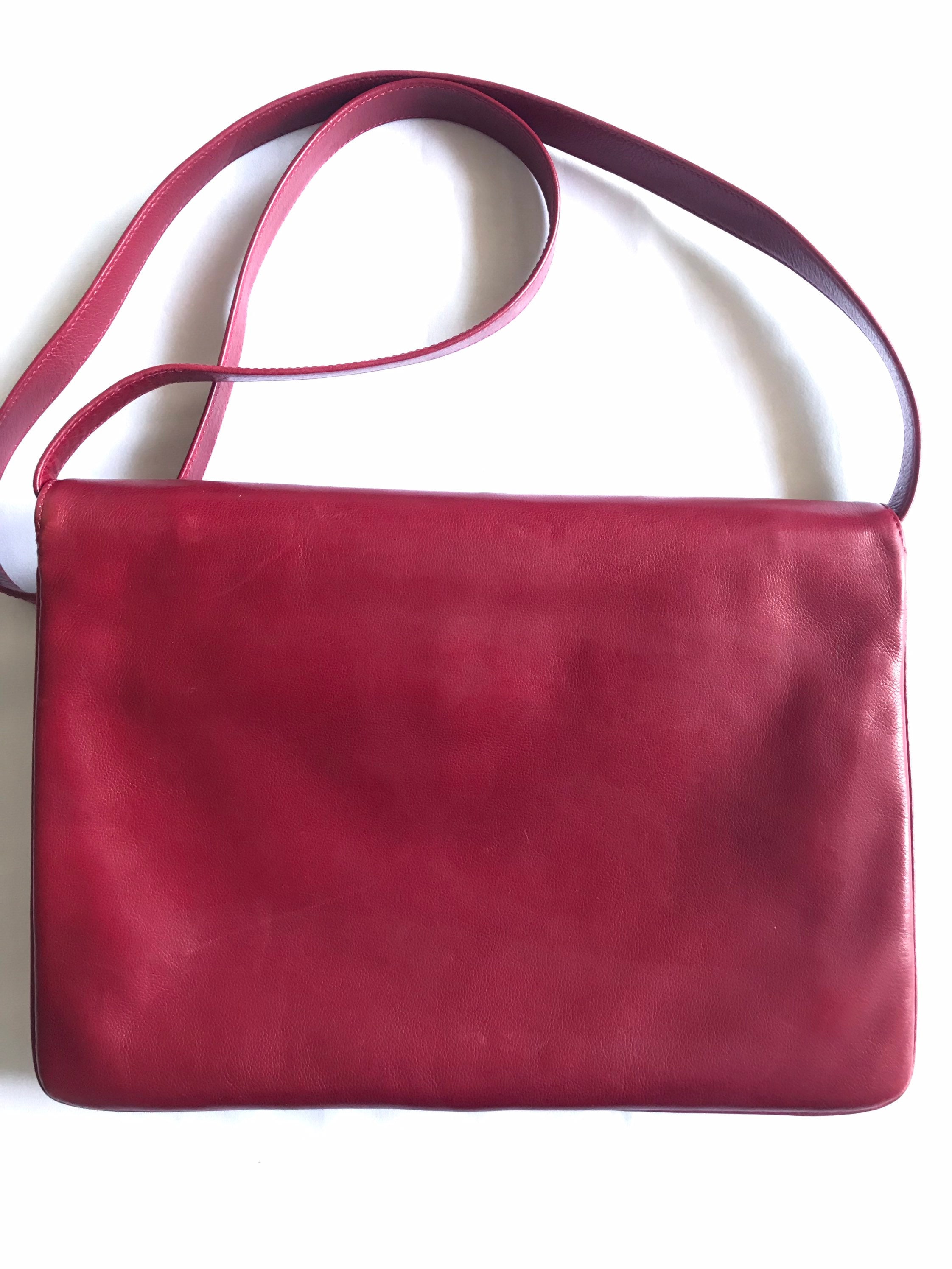 Vintage GUCCI Wine Red Leather Shoulder Bag With GG Engraved Flap