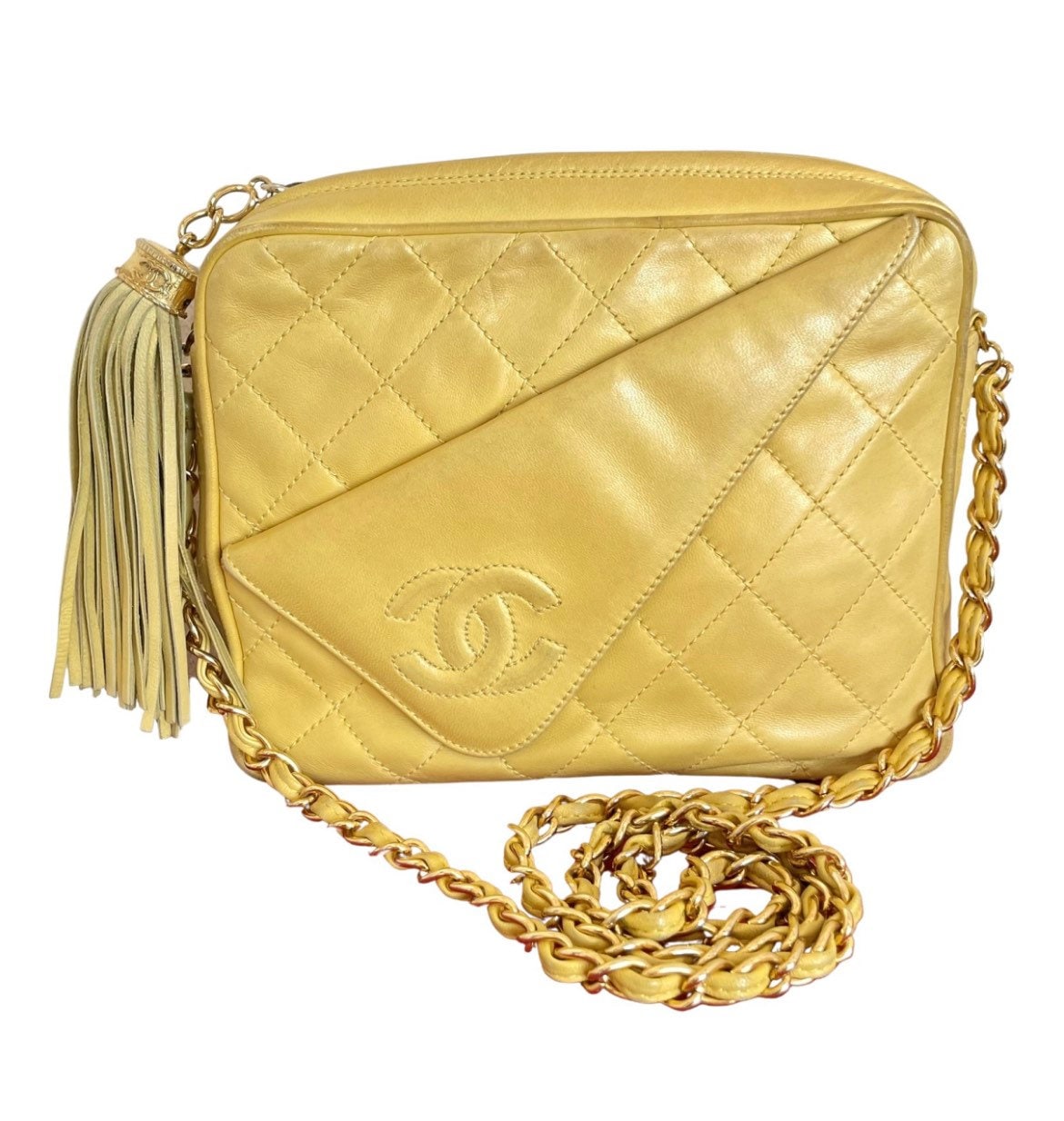 Vintage CHANEL Yellow Lambskin Camera Type Chain Shoulder Bag -  Finland