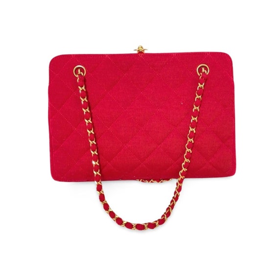 Vintage CHANEL Lipstick Red Wool Jersey Shoulder Bag With Gold