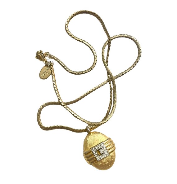 Vintage Givenchy Gold Chain Necklace With Oval Rhinestone “G” Logo