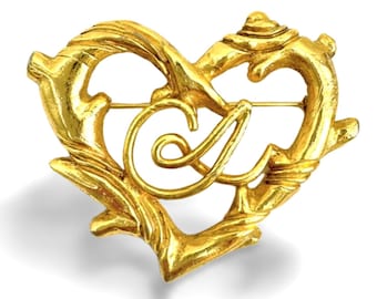 Vintage Christian Lacroix Gold Heart Brooch - Etsy