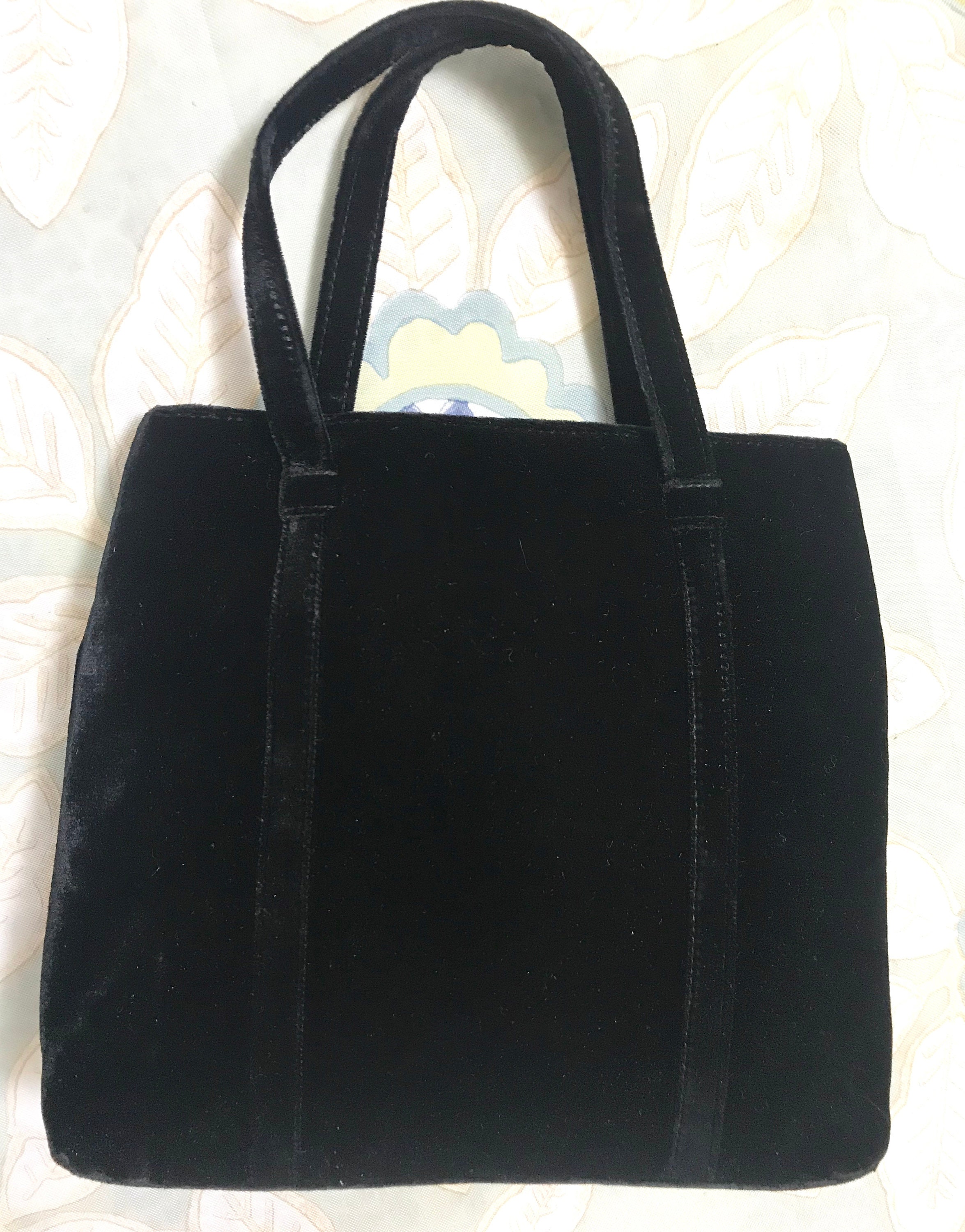 MINT. Vintage Paloma Picasso black velvet tote bag with golden
