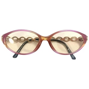 60&#39;s, 70&#39;s vintage Christian Dior pink and orange gradation sunglasses with golden chain temple. Unique and mod eyewear. 040509