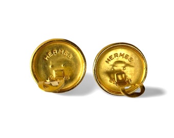 Vintage HERMES Gold Tone Round Earrings With Pegasus. 3cm