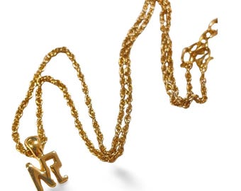MINT Vintage Nina Ricci Skinny Chain Necklace. Classic NR Logo Pendant. 1990s Gold-Tone Jewelry. 071110y1