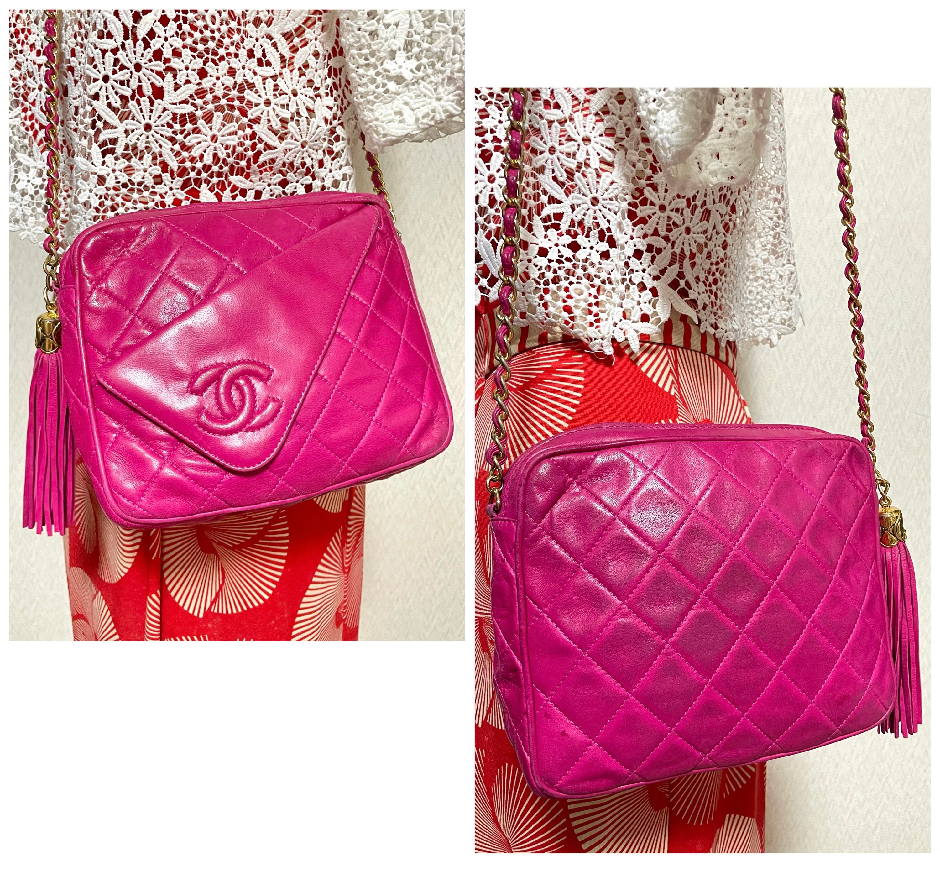 Vintage CHANEL Bright Pink / Fuchsia Lambskin Collar Flap Camera
