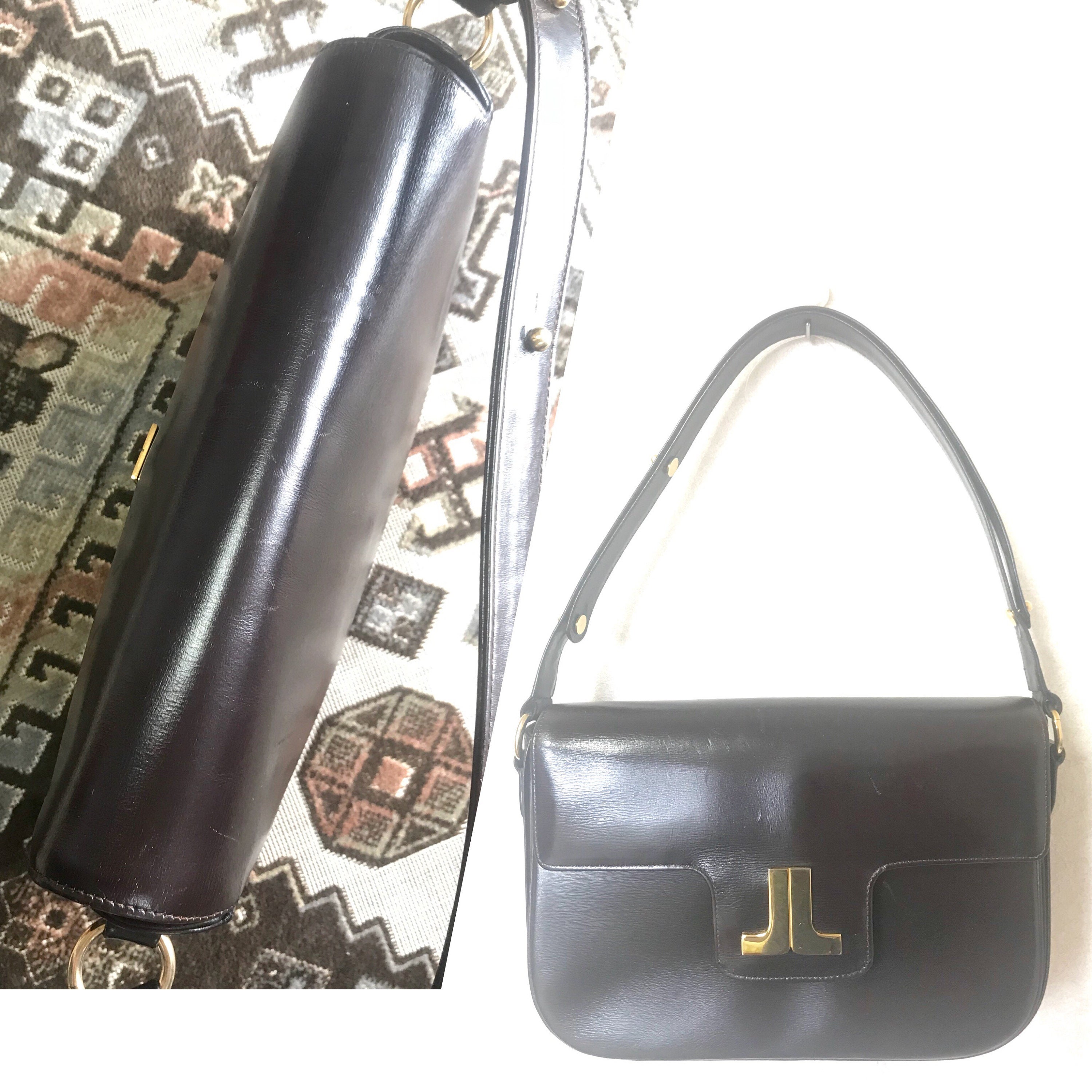 Vintage Lanvin Dark Brown Leather Elegant Shoulder Bag With