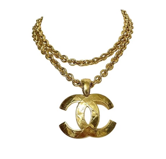 Buy MINT. Vintage Chanel Necklace With a Large CC Mark Pendant Top 