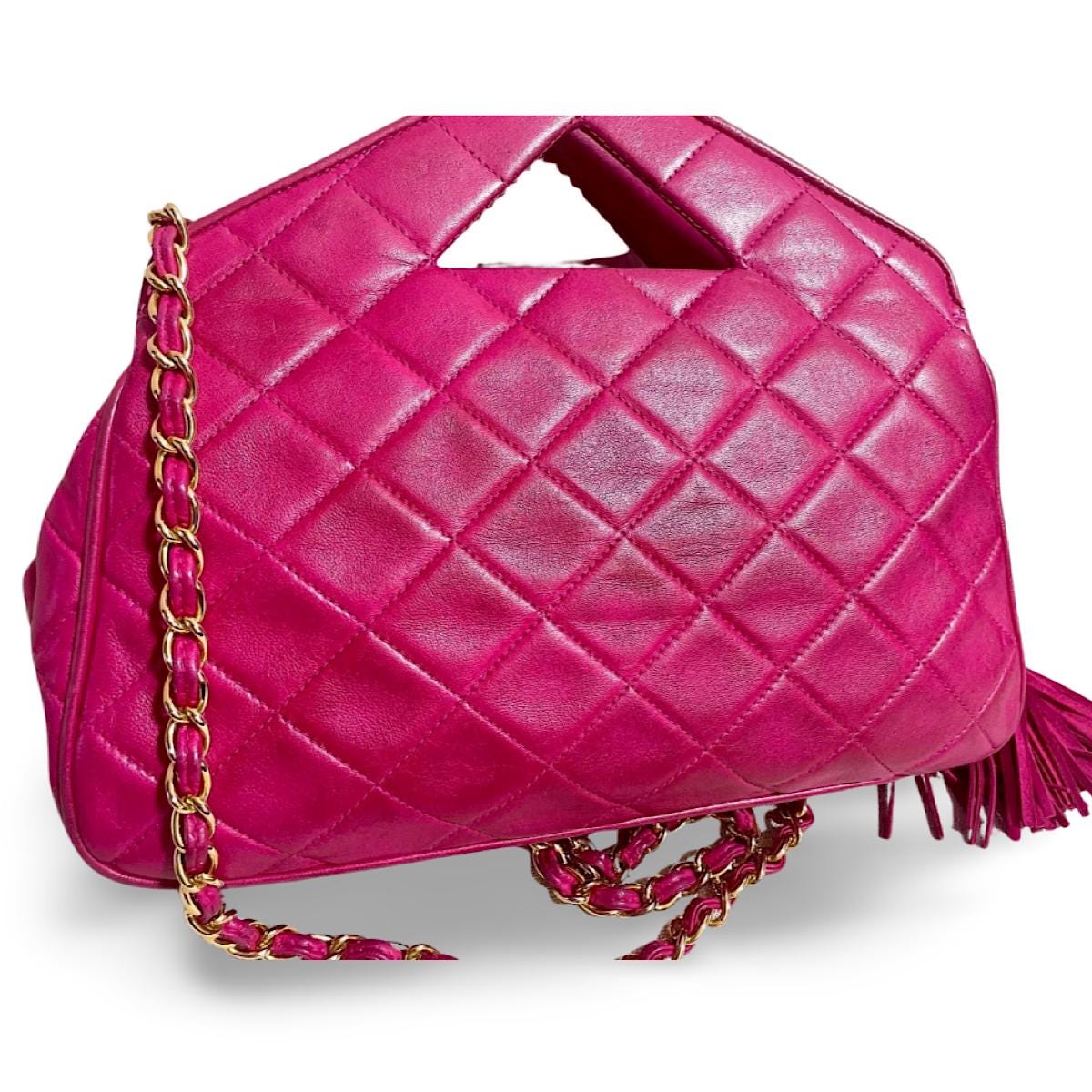 1980–1990s Vintage CHANEL Fuchsia Pink Lamb Leather Chain Shoulder
