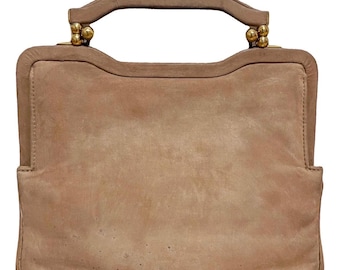 1970–1980s Vintage LANVIN Cocoa Brown Suede Leather Handbag With