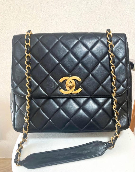 Vintage Chanel Classic Large Black Lambskin 2.55 Square Shape