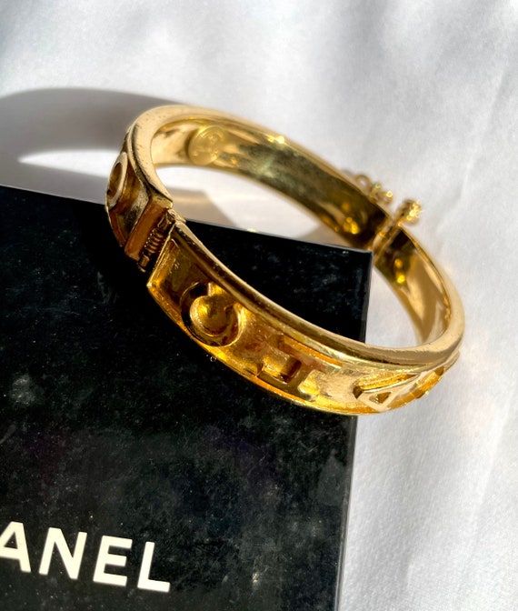 W5 Vintage Chanel golden bangle with logo marks a… - image 3