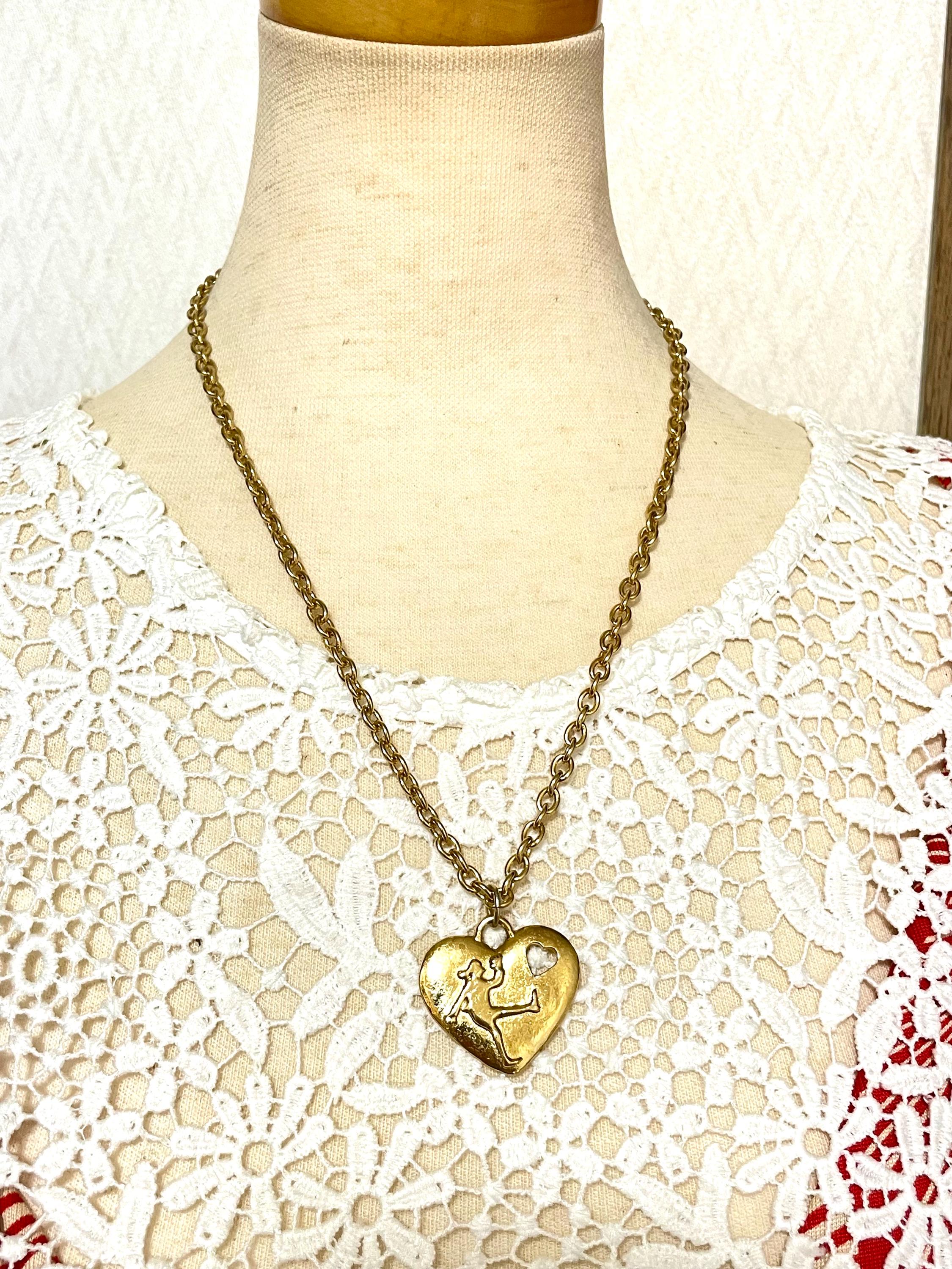 1990s Vintage MOSCHINO Gold-tone Chain Necklace With Heart Pendant