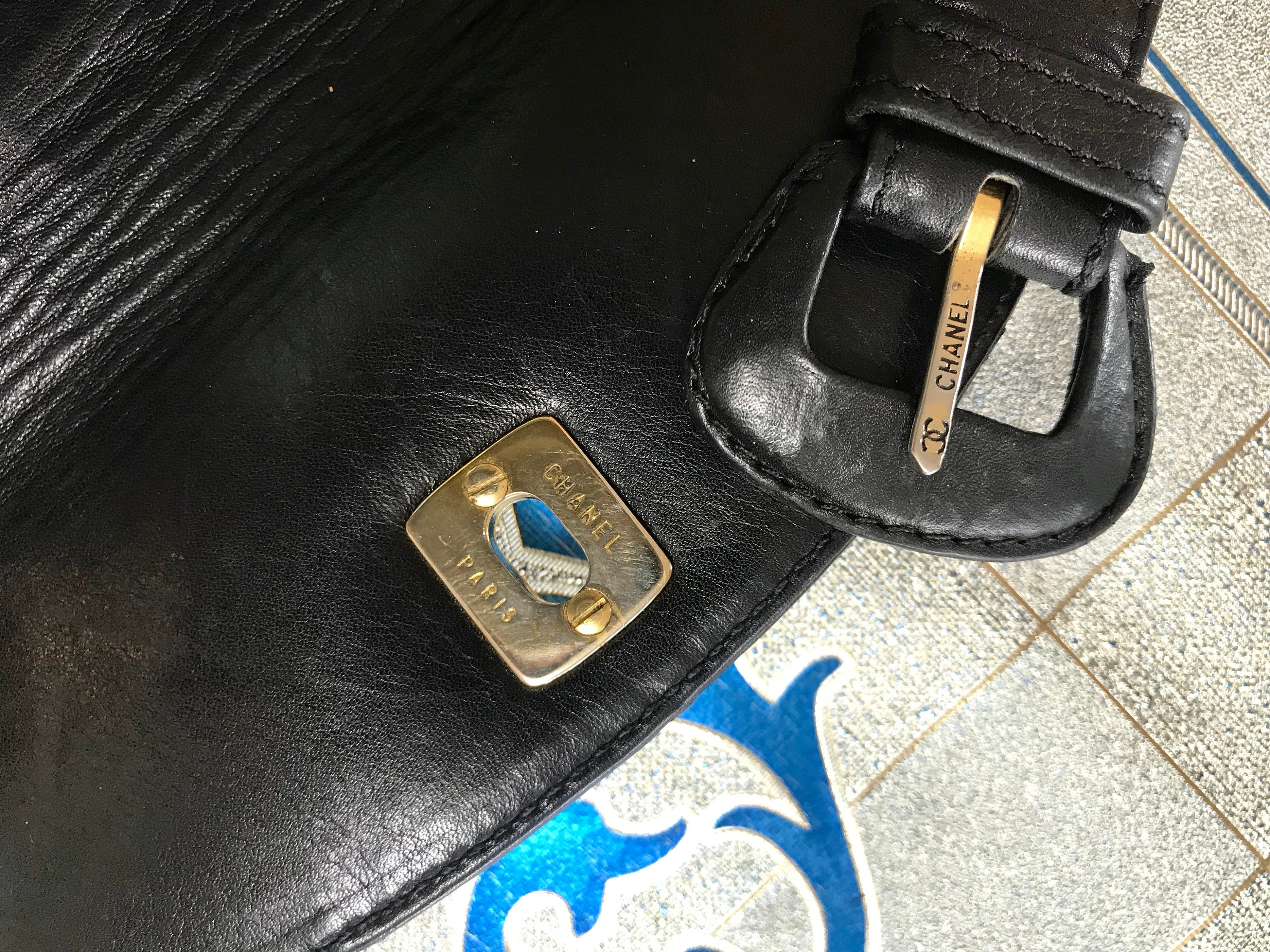 Vintage CHANEL Black Leather Waist Purse, Fanny Pack With