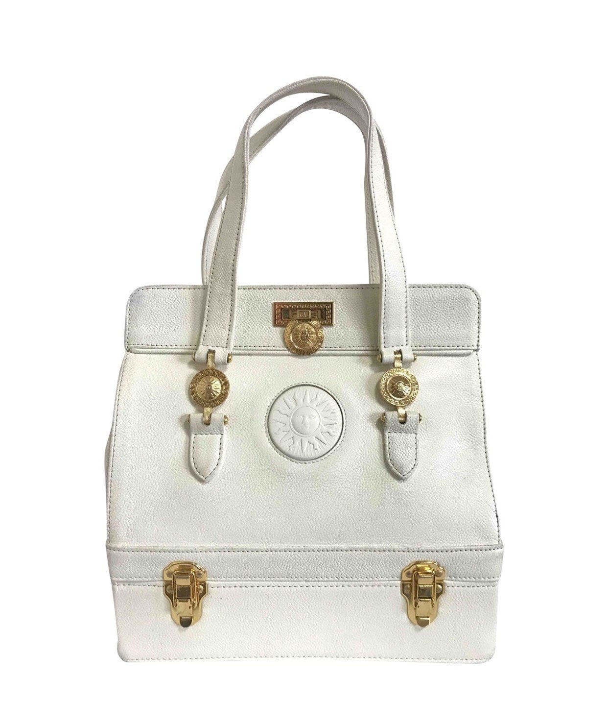 Gianni Versace Bag Vanity Black Gold Hardware Handbag Sunburst Box Square  Ladies Coated Leather GIANNIVERSACE