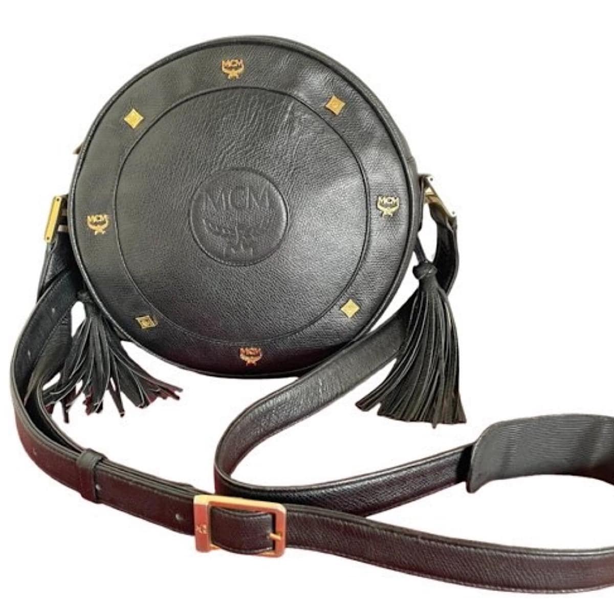 Vintage MCM Black Suzy Wong Grained Leather Round Shoulder Bag
