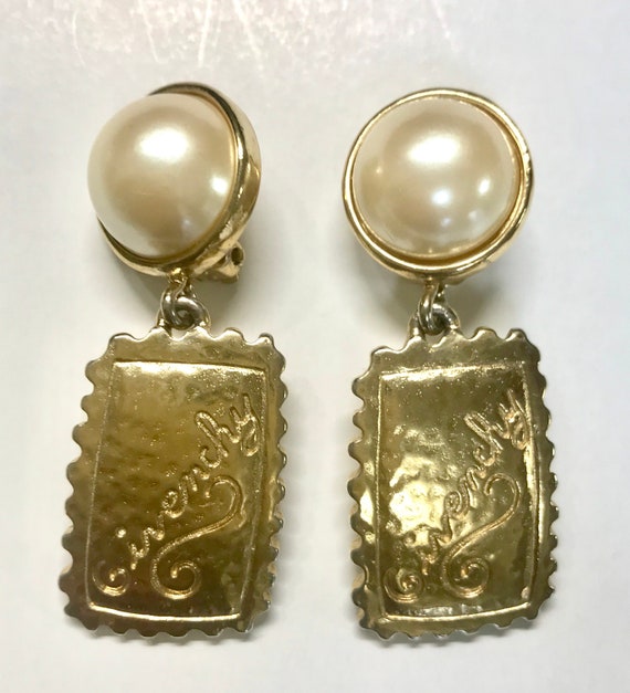 Vintage Givenchy faux pearl and golden dangle ear… - image 3