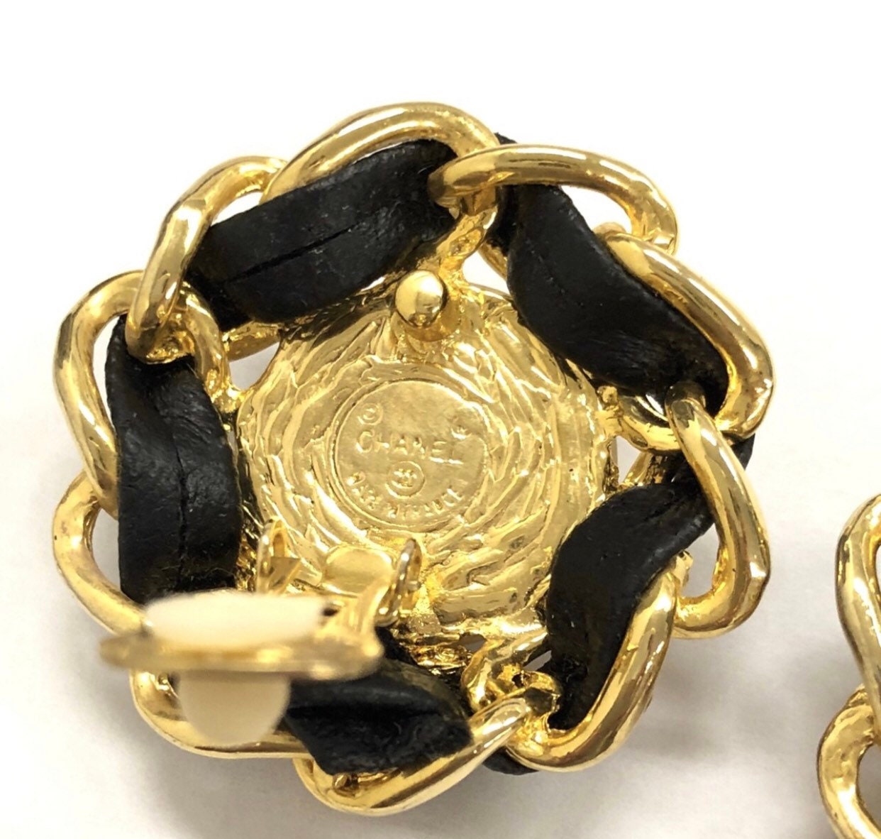 Vintage CHANEL Earrings With Golden CC Faux Pearl Black 