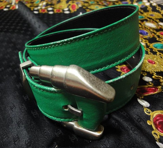 Vintage Gianni Versace green leather rock star be… - image 5