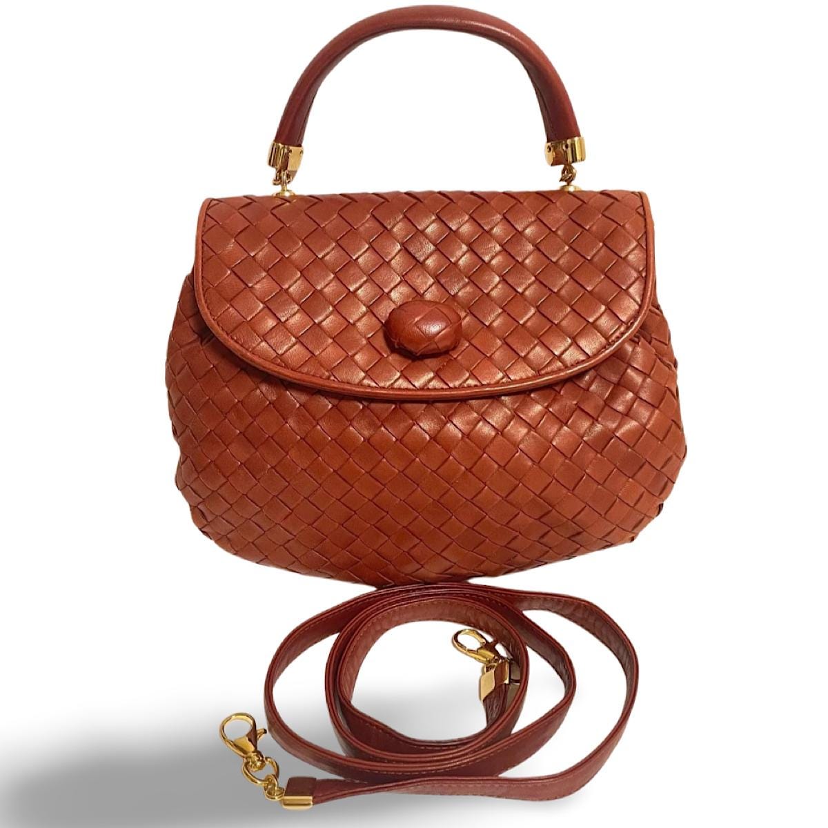 Vintage BOTTEGA VENETA Brown Intrecciato Woven Lambskin Handbag