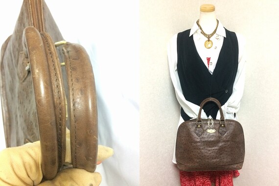 バッグ 80s Roberta di Camerino Bag ITALY made 80's Vintage Roberta Di Camerino Ostrich Embossed Brown