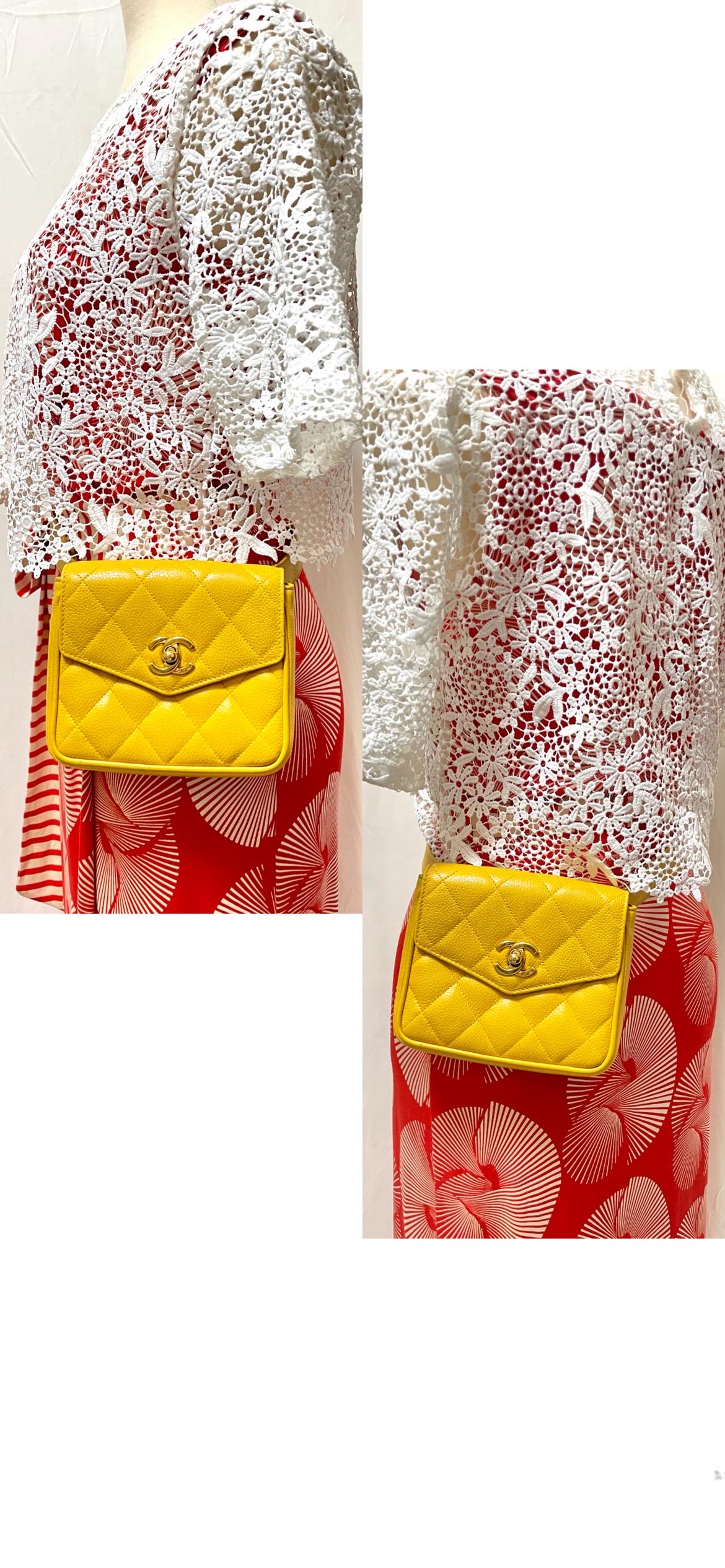 Vintage CHANEL 2.55 Yellow Caviar Fanny Pack, Waist Bag, Belt Bag