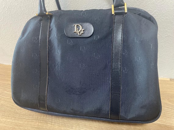 Vintage Christian Dior Handbag With Logo Jacquard Fabric. Navy
