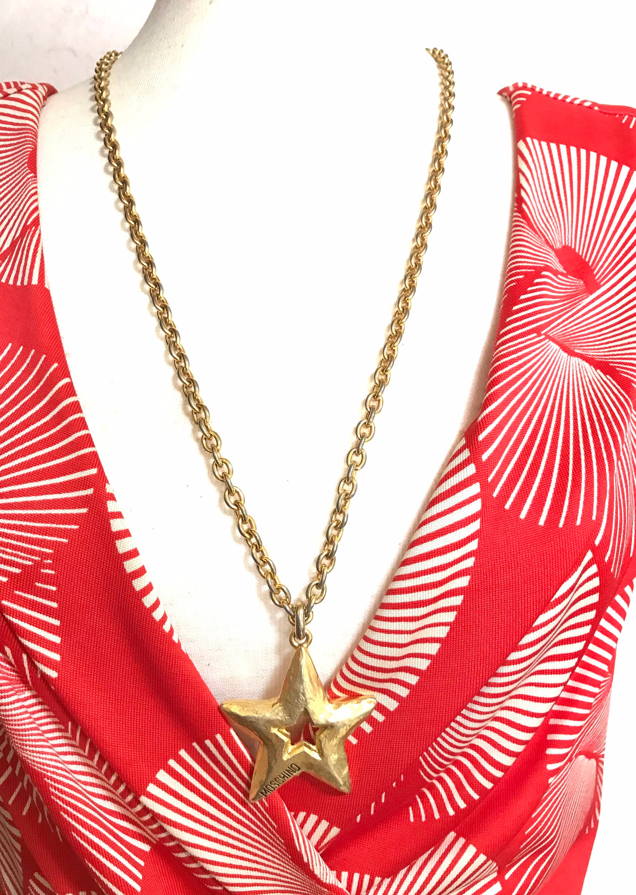 Vintage Moschino Gold Chain Necklace With Star Pendant — Logo 