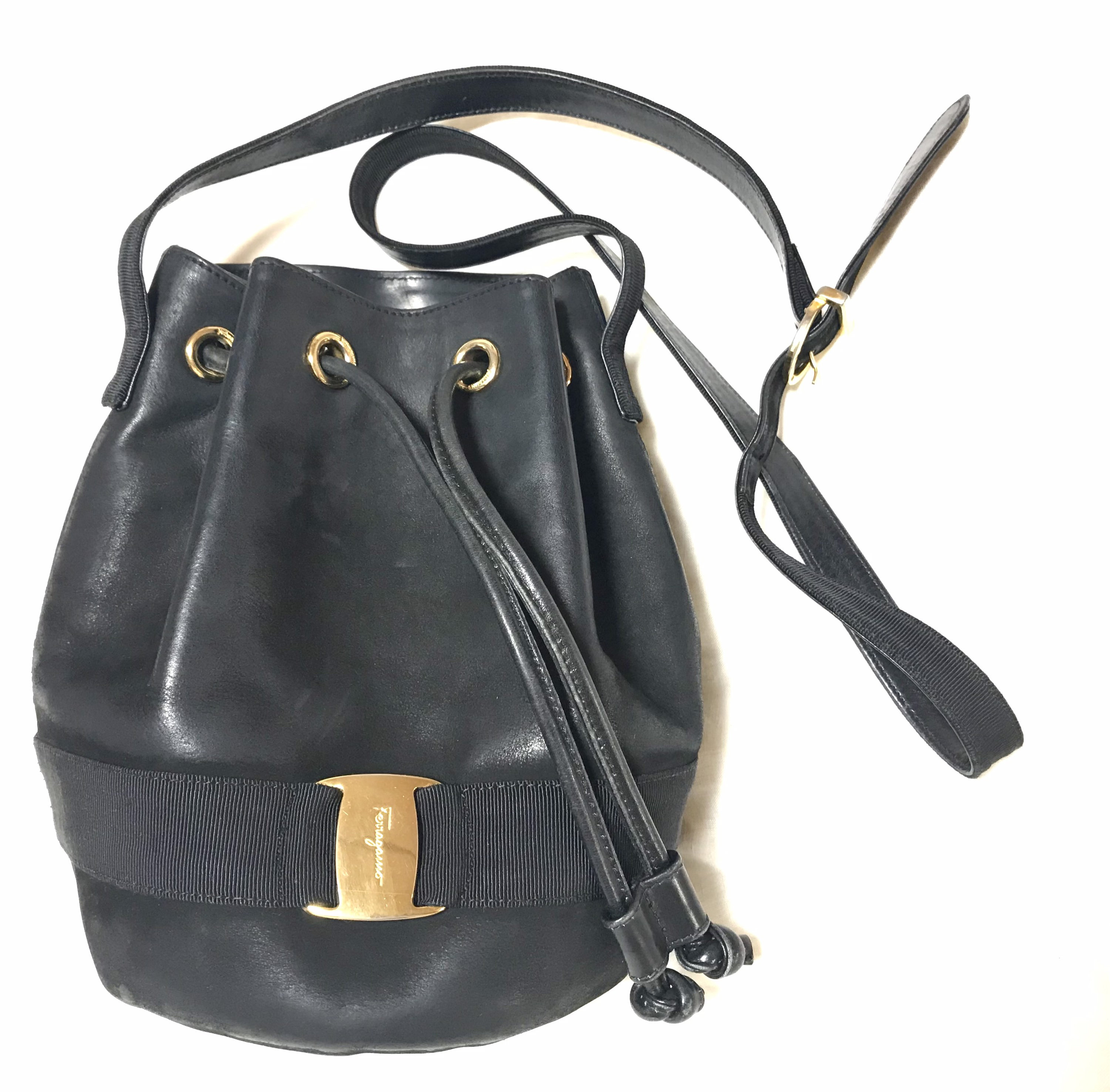 Rare vintage  Salvatore Ferragamo bucket backpack RARE Ferragamo crocodile embossed bucket bag with ribbon  main image 2