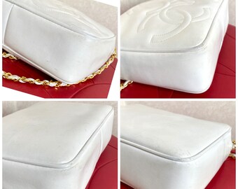 Vintage CHANEL White Leather Camera Bag With Triple CC Stitch