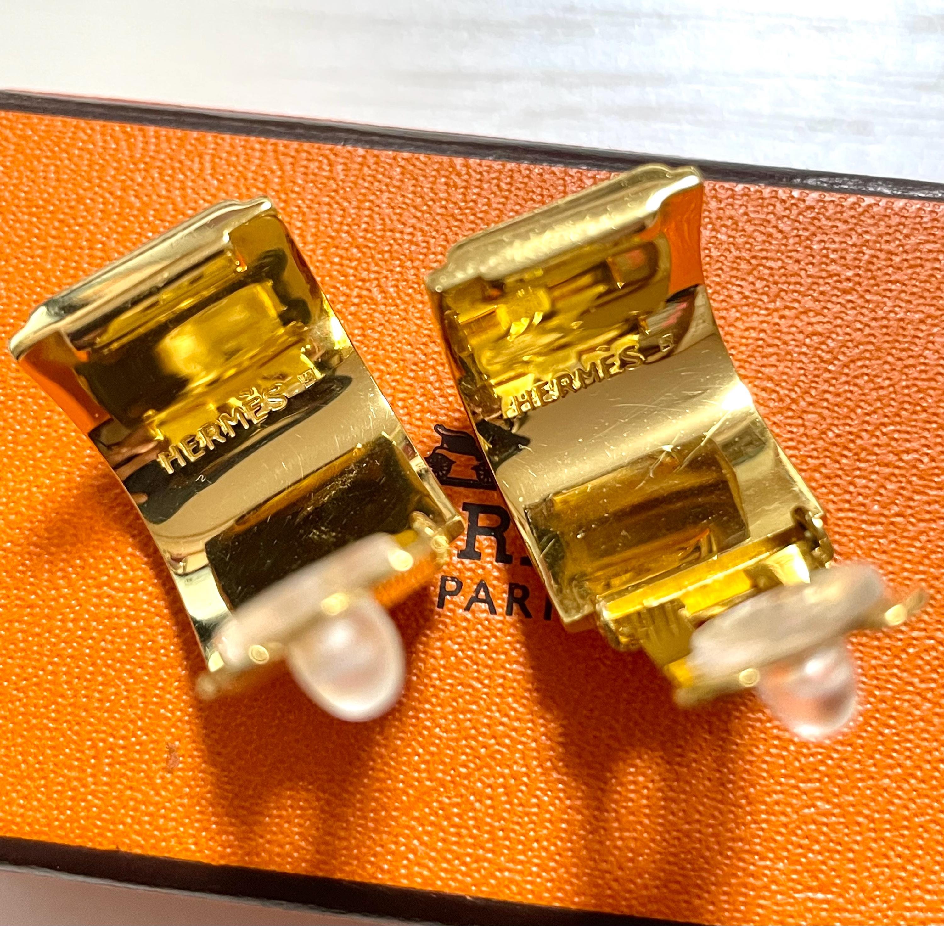 Vintage Hermes Cloisonne Enamel Golden Earrings With Blue Fox