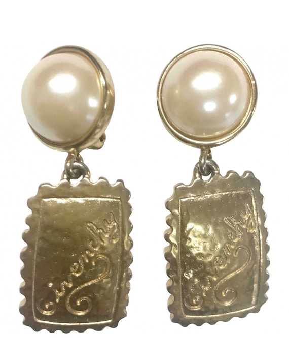 Vintage Givenchy faux pearl and golden dangle ear… - image 1