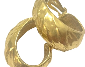 Vintage Yves Saint Laurent YSL Large Textured Gold Hoop Clip-On Earrings. Sculptural Statement Jewelry. 080609ac2