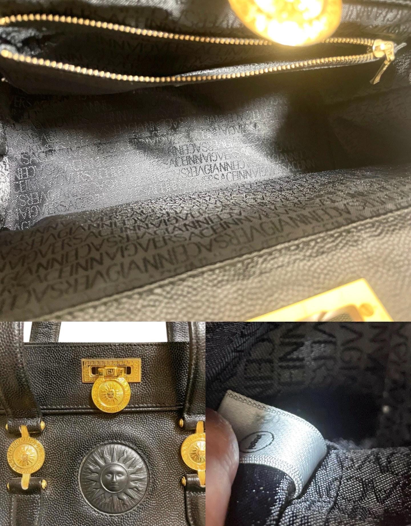 1990s Vintage Gianni Versace Black Leather Doctor's Bag With Built