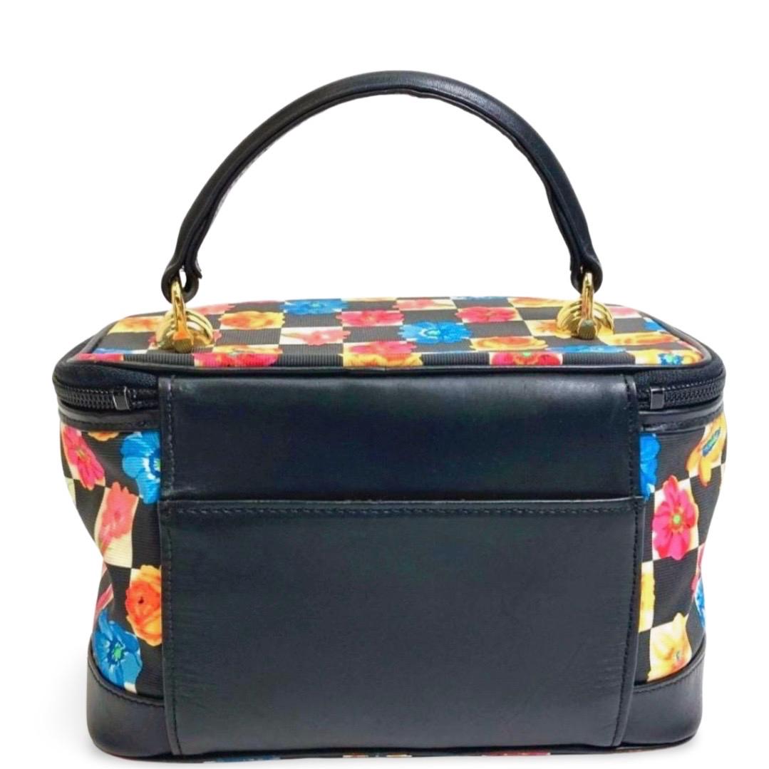 Vintage Gianni Versace Black Leather Vanity Bag With Vibrant Pink