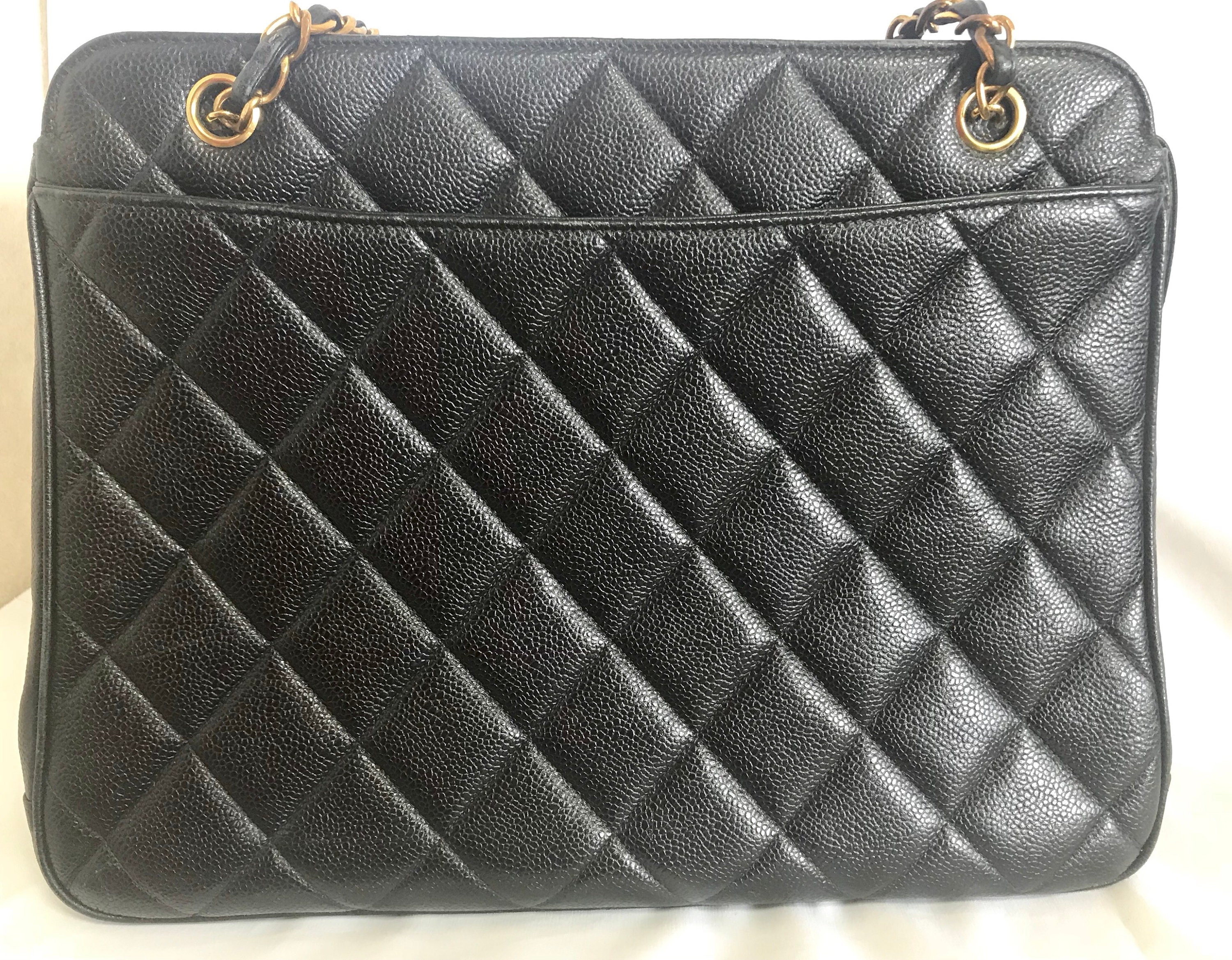 CHANEL Matelasse W flap Chain Shoulder Bag Caviar skin Black