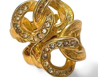 Vintage Christian Dior chain shape gold tone earrings with rhinestone crystal. Elegant and classic jewelry. 080515ys2