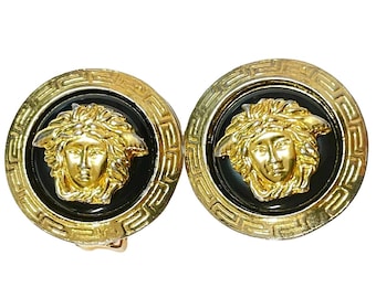 Vintage Gianni Versace Black & Gold “Candy” Earrings with Medusa Motif | Rare Collectible Jewelry | 071006y1