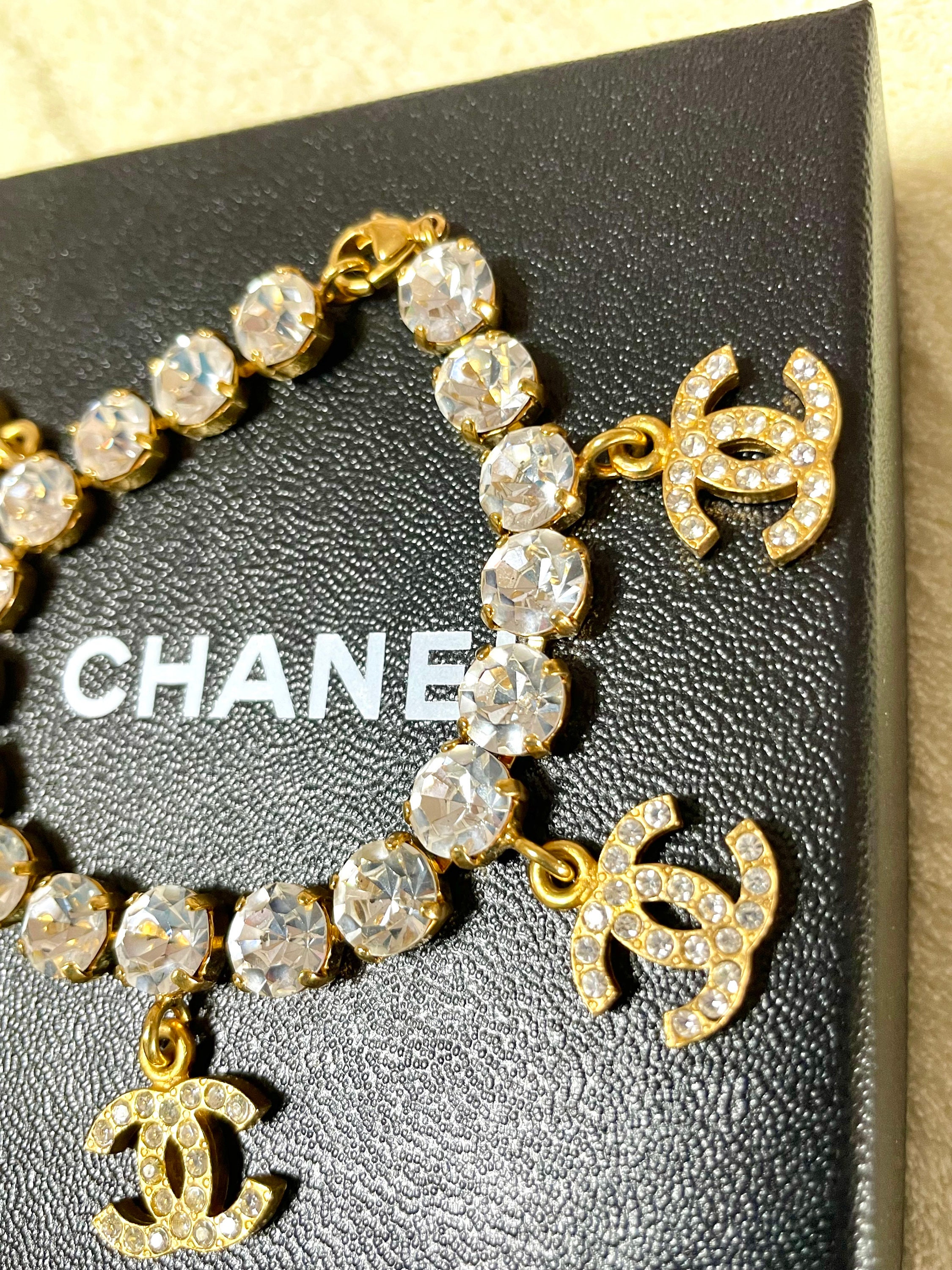 Vintage Chanel Bracelet With Crystal and CC Charms. Must