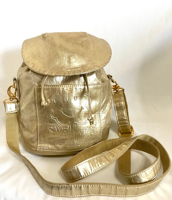 Vintage MOSCHINO champagne gold leather backpack,… - image 2