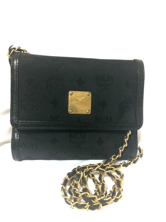 Vintage 90's Black and Gold M.C.M Vinyl Mini Bag/shoulder -  Canada