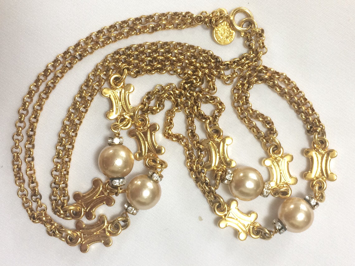 Vintage Celine gold chain necklace with blason and macadam Etsy