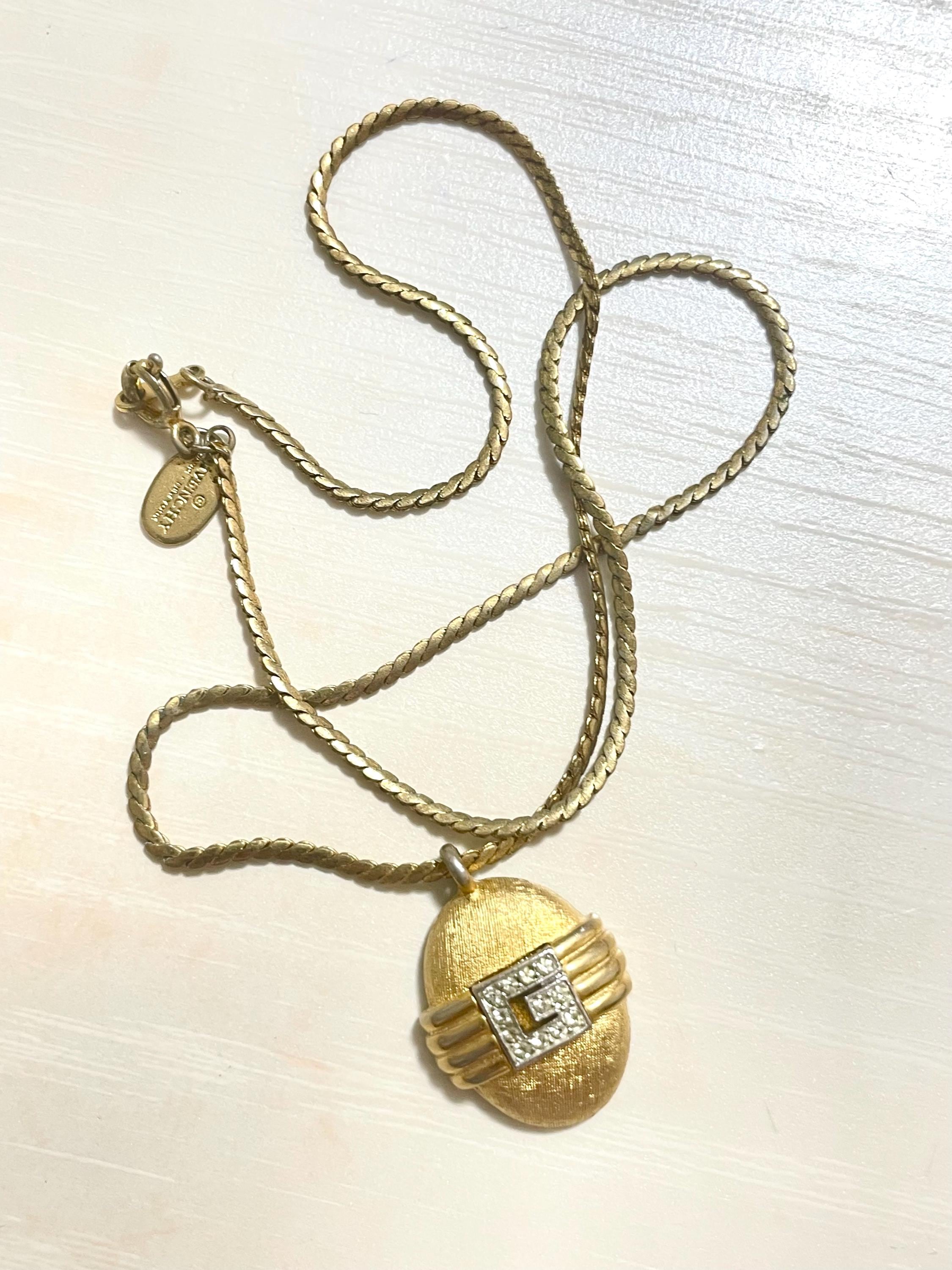 Vintage Givenchy Gold Chain Necklace With Oval Rhinestone “G” Logo