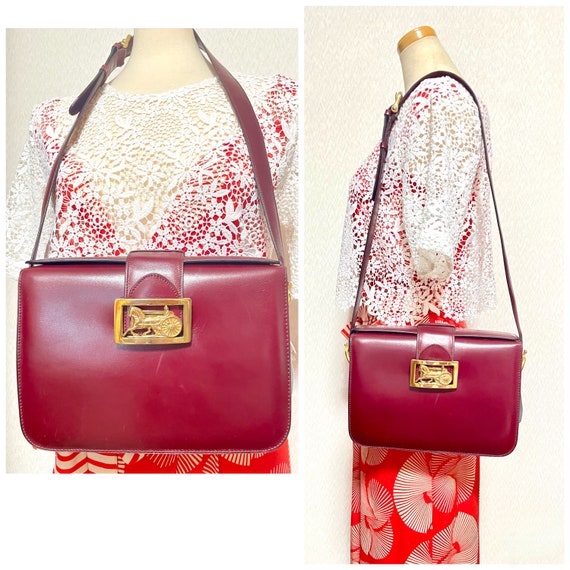 Vintage CELINE Wine Bordeaux Leather Shoulder Bag With