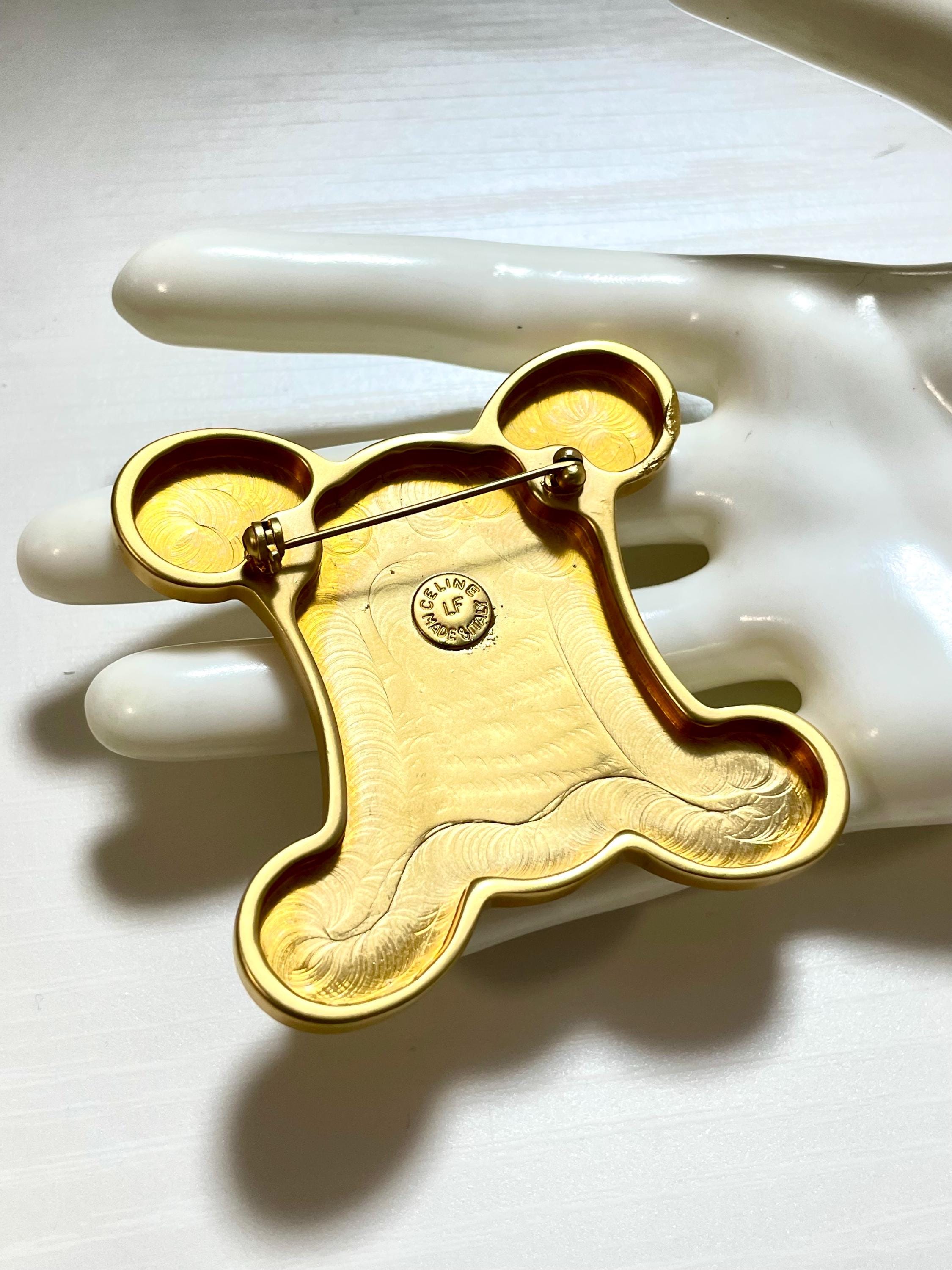 Vintage CELINE Extra Large Gold Tone Triomphe Brooch Statement