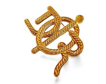 Vintage Christian Dior Twisted Logo Brooch | Gold-tone Statement