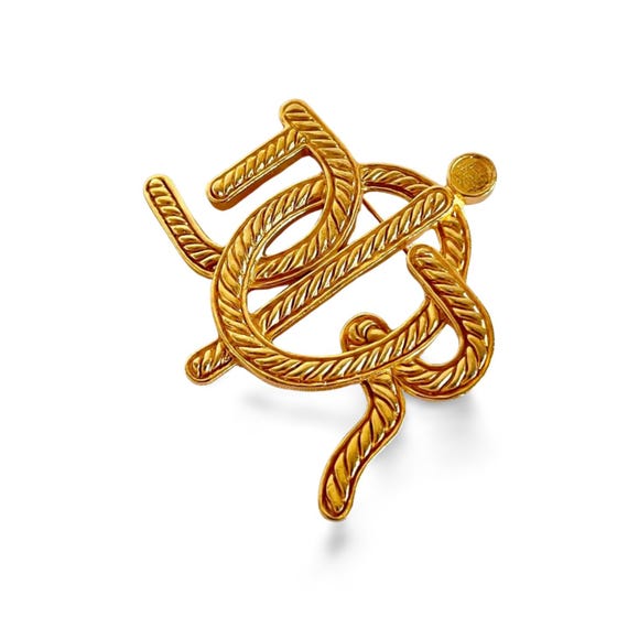 Vintage Christian Dior Twisted Logo Brooch | Gold-tone Statement