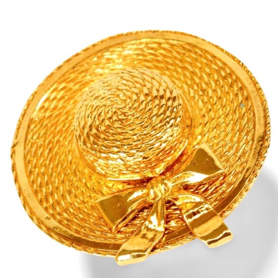 1990s Vintage CHANEL Hat-shaped Gold Brooch | Bow Detail 