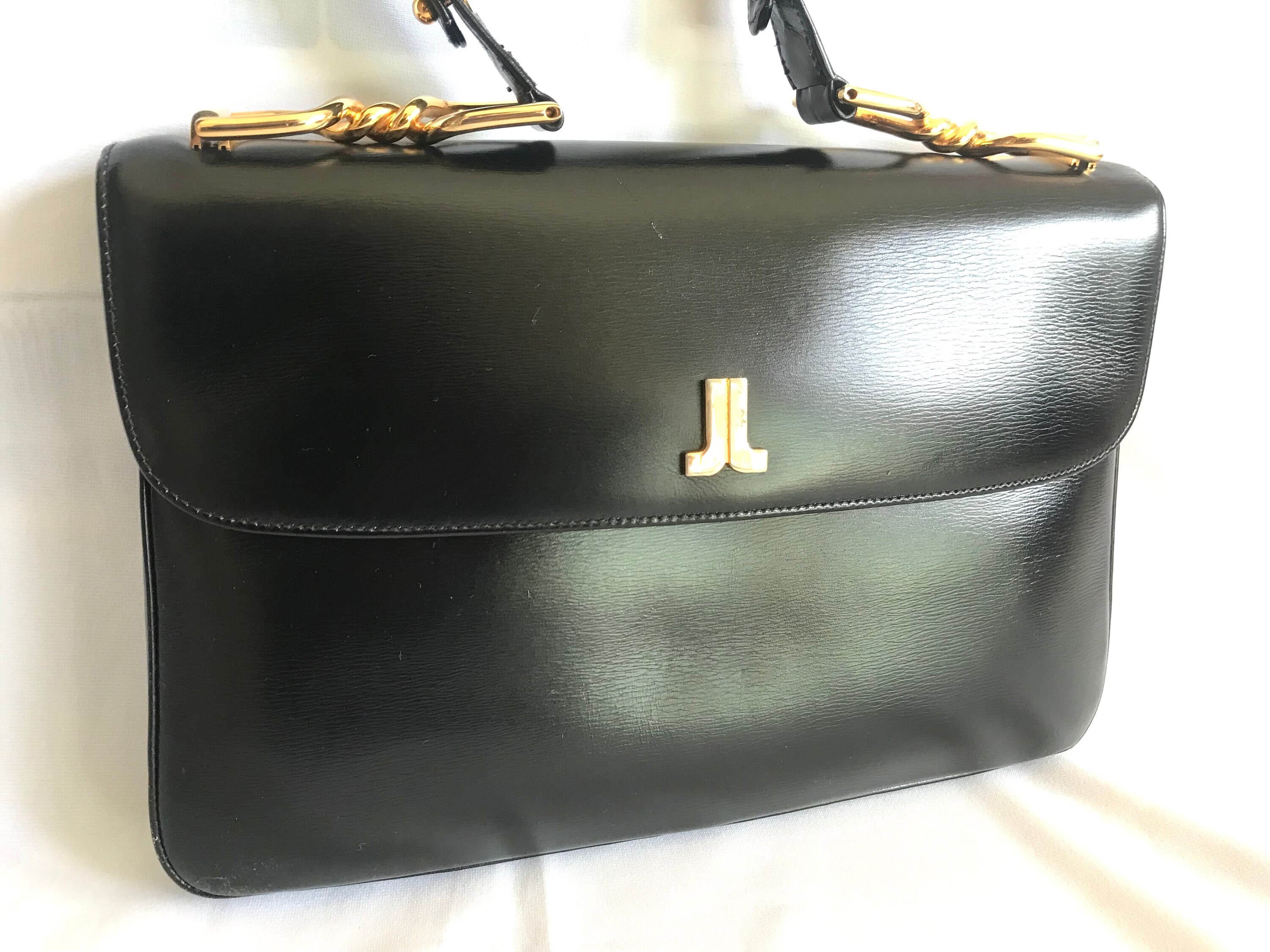 Vintage Lanvin Black Leather Shoulder Bag With Logo Motif Vintage Lanvin Black Leather Shoulder Bag With Logo Motif