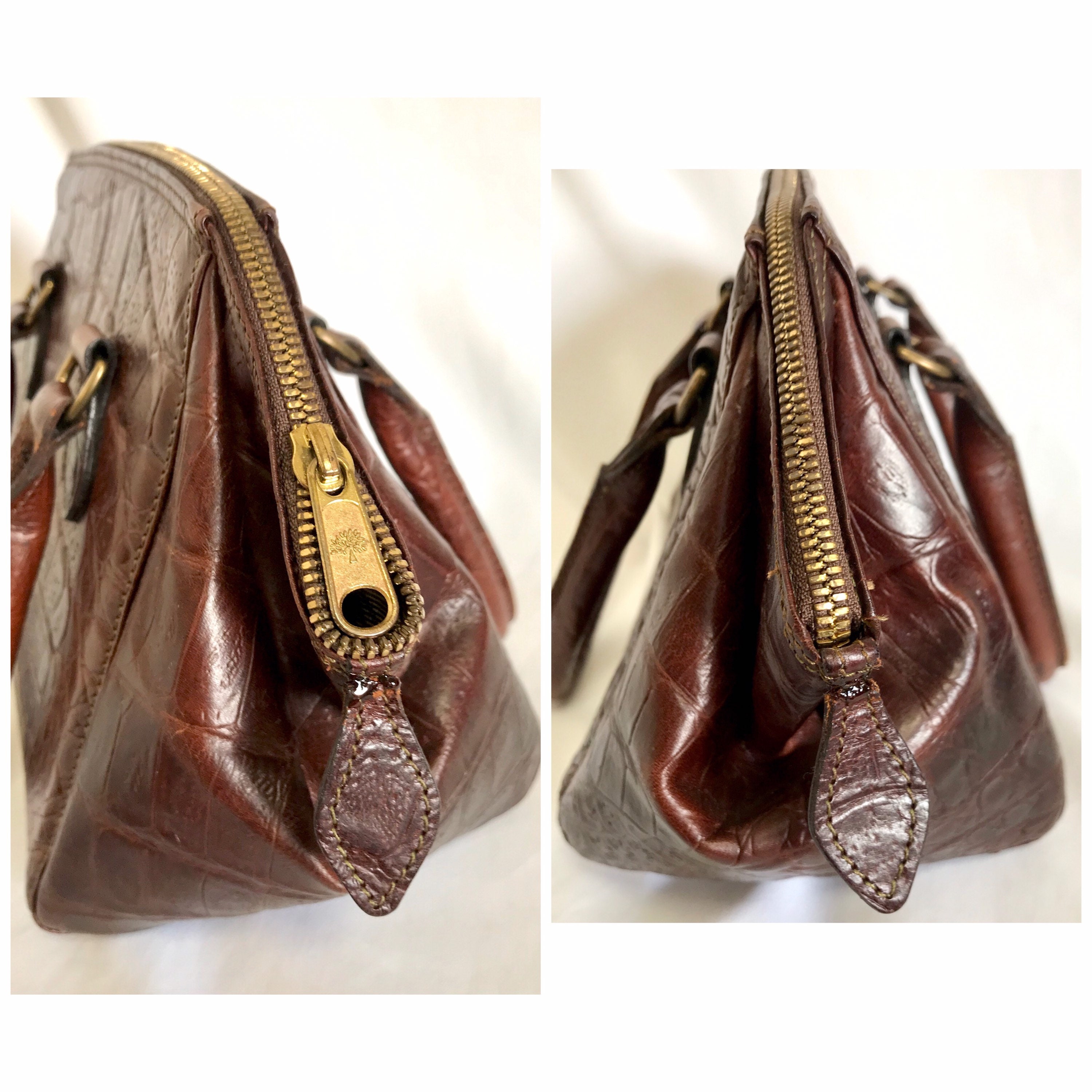 Vintage Mulberry Croc Embossed Leather Birkin Mini Doctor's